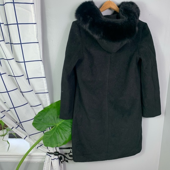 Black Wool Blend Faux Fur Trim Jacket - Picture 4 of 5